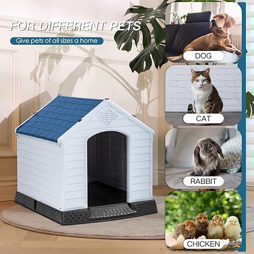 Vista 20 de FDW Casa para perros para interiores y exteriores, duradera, ventilada, impermeable, de plástico, para perros pequeños, medianos y grandes