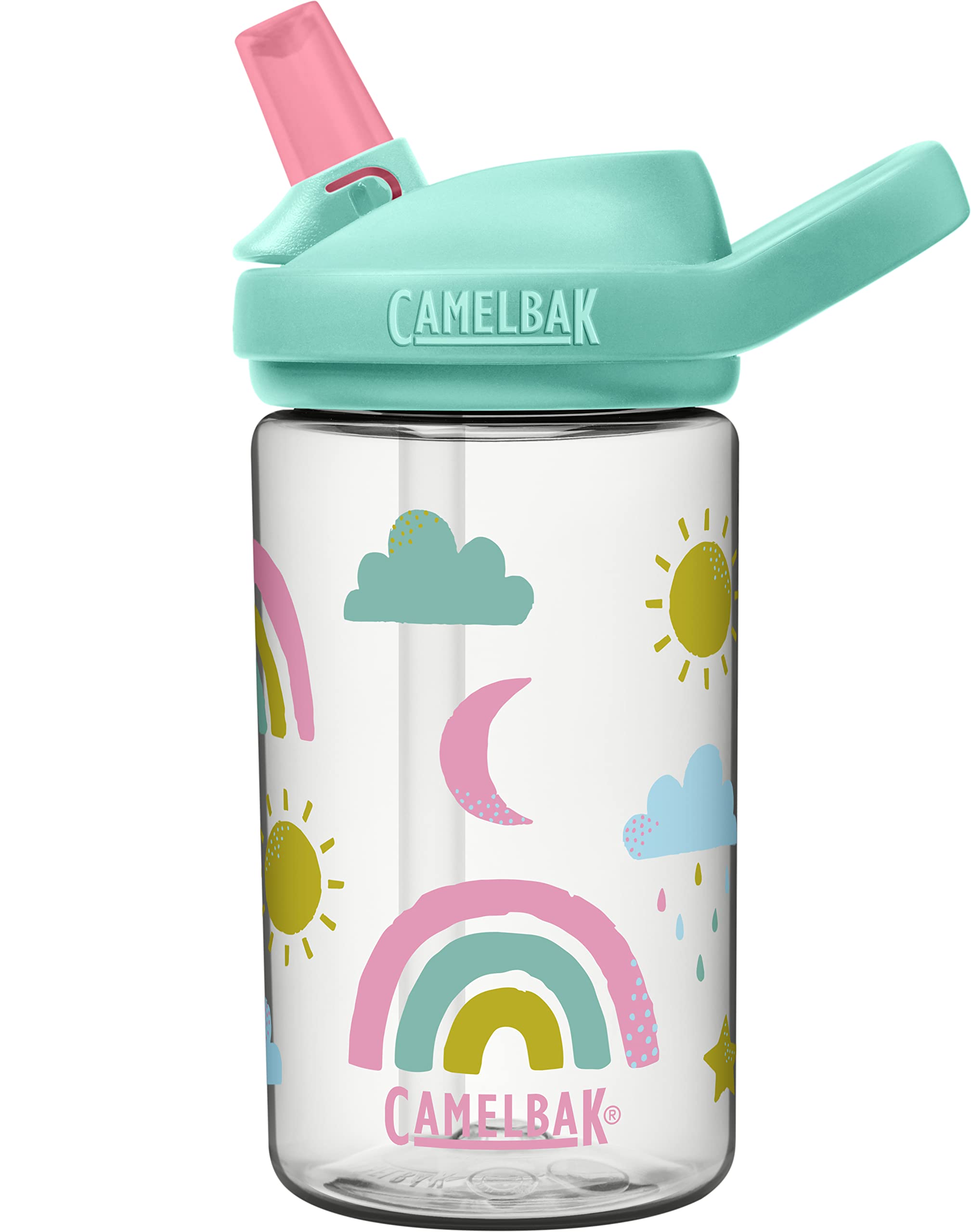 CamelBak Eddy+ Kids Water Bottle with Bite Valve Straw, Leak‑Resistant Easy‑Sip Design for Everyday Hydration, 14oz, Razzle Rainbows