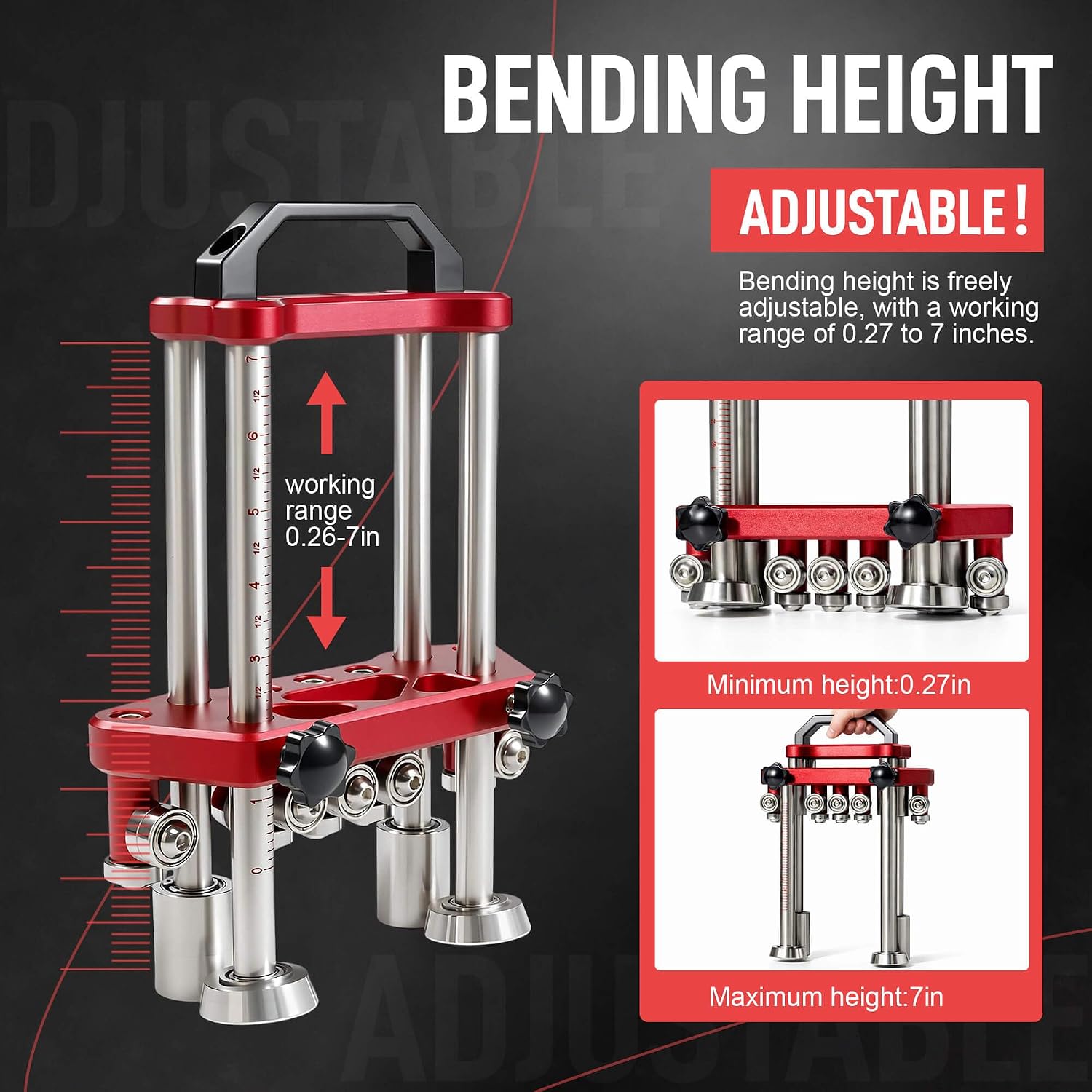 2 Station Sheet Metal Bender Roller Tool for Metal Roofing, Handheld Bending Tool, Standing Seam & Bead Forming (0-100° Bend, 7mm-180mm Length, 0.2mm-1mm Thickness) (Red)
