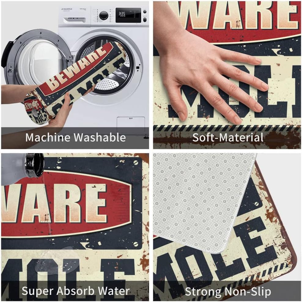 Doormats for Outdoor Entrance Home Funny Beware of Mole Rug Outdoor Bar Accessories Decor Spring Porch Decor(65X90CM)