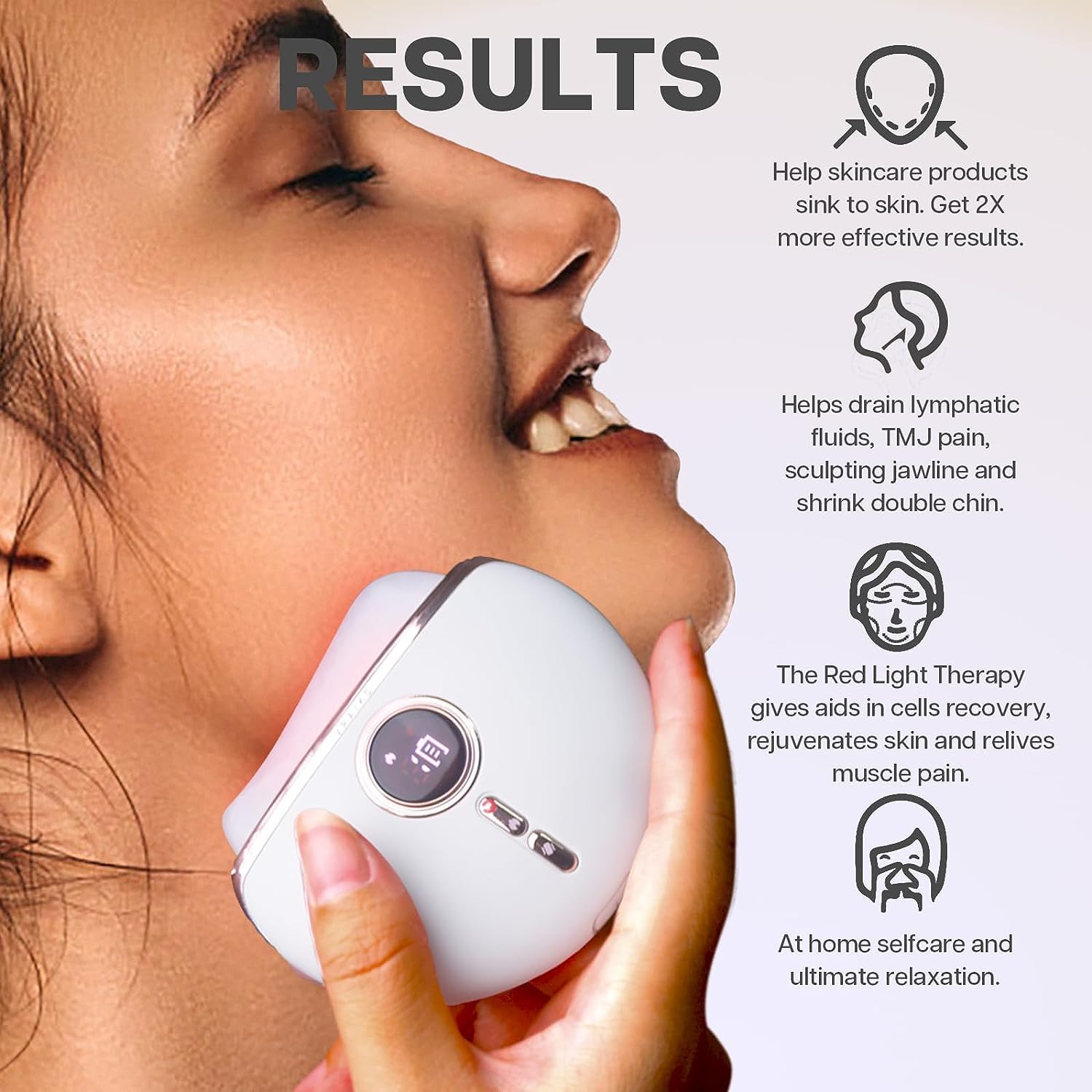 VRAIKO Alpenglow Appareil électrique Gua Sha en quartz rose avec chaleur et vibration, masseur du visage Gua Sha pour drainage lymphatique, levage, gonflement, rajeunissement et lueur naturelle (blanc