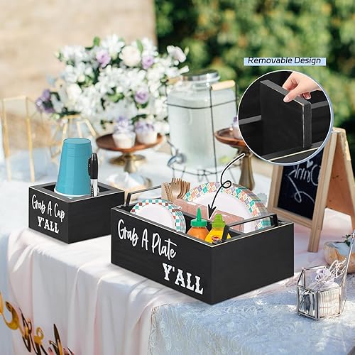 Miniatura 2 de Soportes de papel para encimera de cocina, organizador de utensilios de madera con soporte grande para tazas, organizador de platos de papel