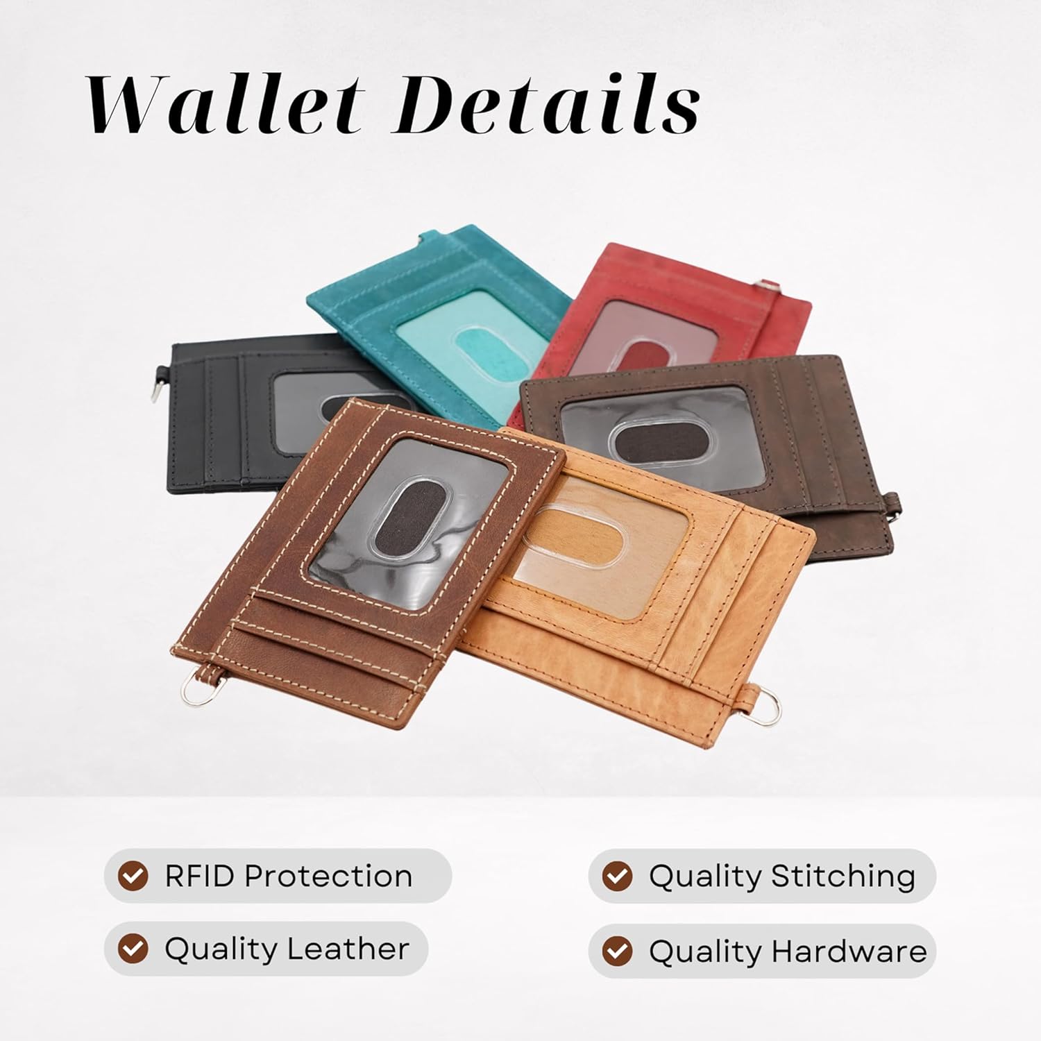 Leather RFID Credit Card Holder for Women, Small Wallet, ID Keychain Wallet, Slim Minimalist Card Organizer with Chain & Key Ring, Compact for Travel, Everyday Carry, or Purse (Teal) - Image 4