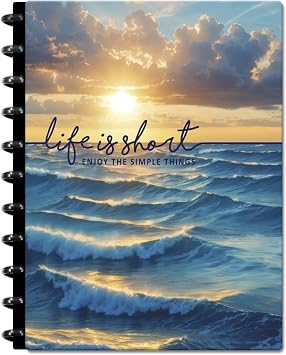 Customizable Planner - 8.5x11 Inch Hardcover - Discbound Daily Weekly Monthly Disc Planner - Undated - 1DSC - Blue Sunrise