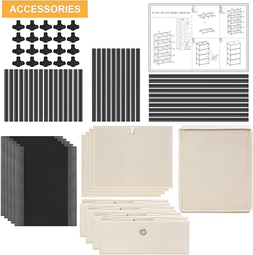 Vista 6 de HAITRAL Cajonera de tela, organizador de cajones para ropa - Unidad organizadora de almacenamiento de 4 cajones para armario, cómoda de armario