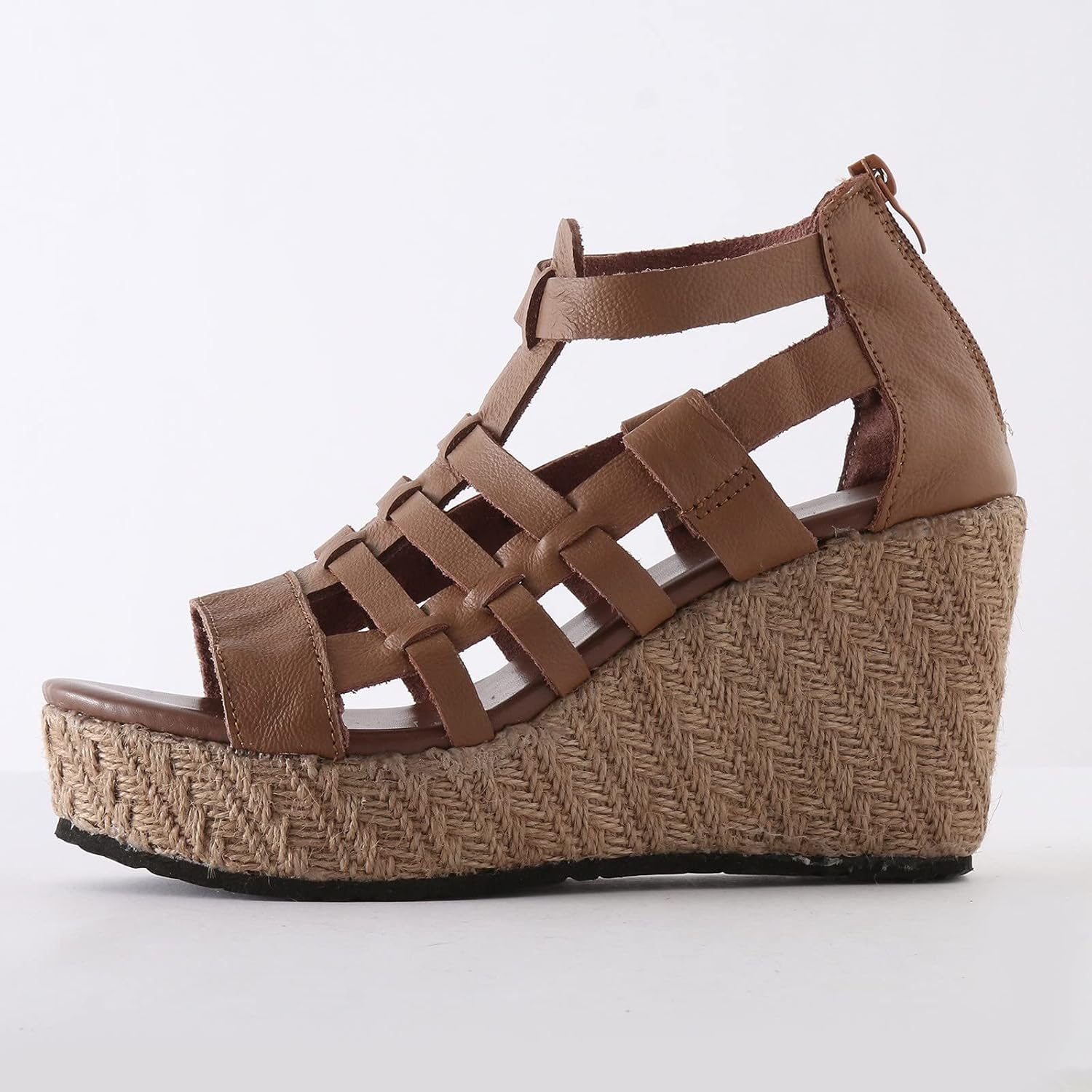 CsgrFagr Women's Sneakers Wedge Sandals for Women Shoes Dressy Casual Summer Open Toe Ankle Strappy Espadrille Platform Platform (Brown, 7)