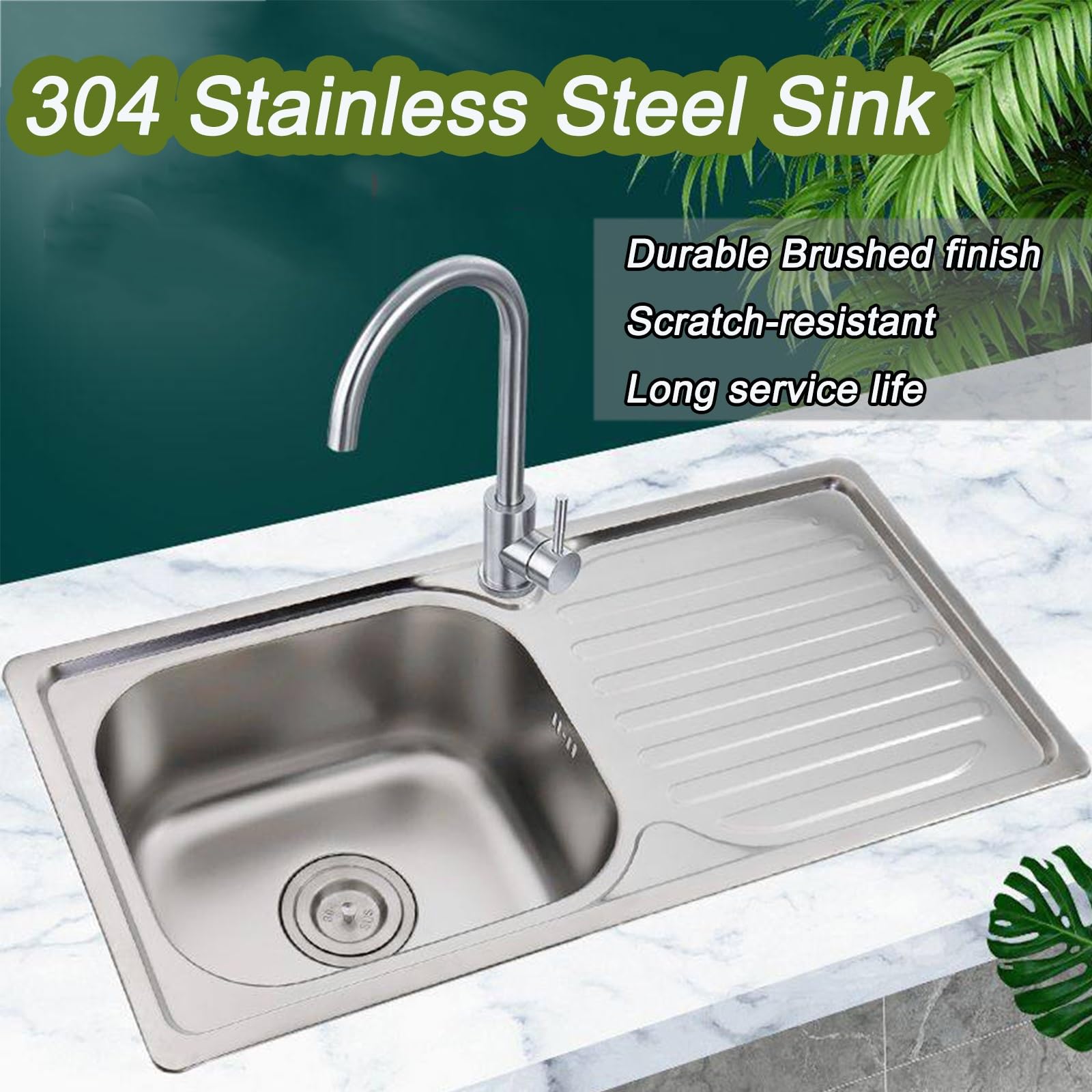 Fregadero Portatil Camping, Lavabo Caravana de Montaje Superior con Escurridor, de Acero Inoxidable de Una Sola Cubeta, Apto para Cocina, Bar y Caravana(76x37.5x19cm/30x14.8x7.5in)