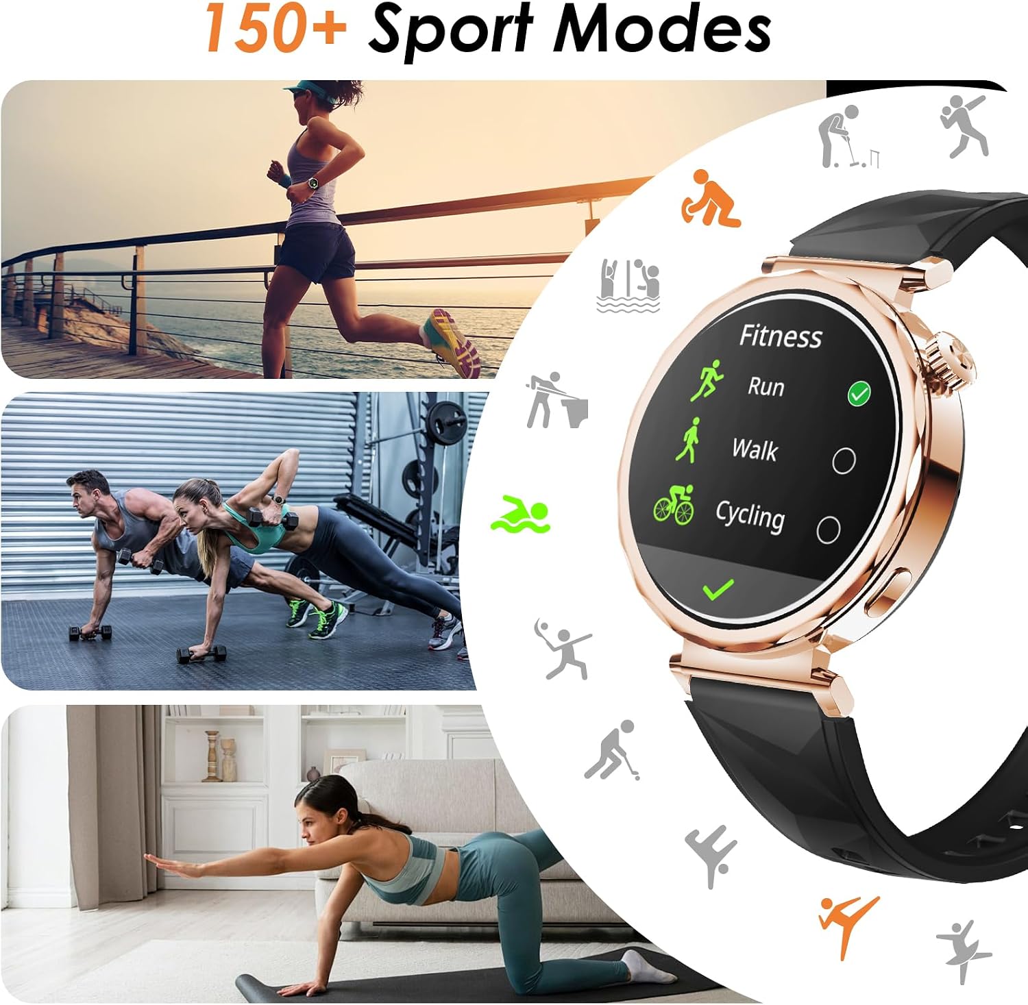 Smartwatch feminino Relógio inteligente Digital de 1.32" Full Touch com rastreador de condicionamento físico, atende/faz chamadas com mais de 120 modos esportivos,Compatível com Android iOS