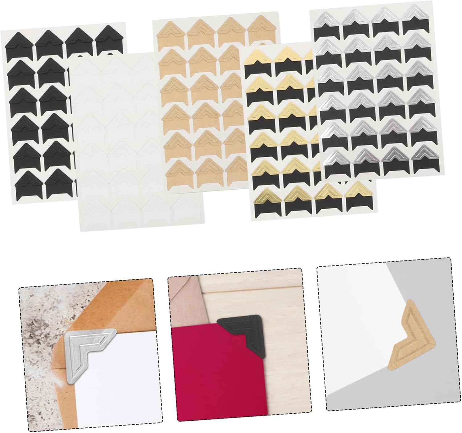 Self Stick Photo Corner Stickers for Scrapbooks, 10 Sheets