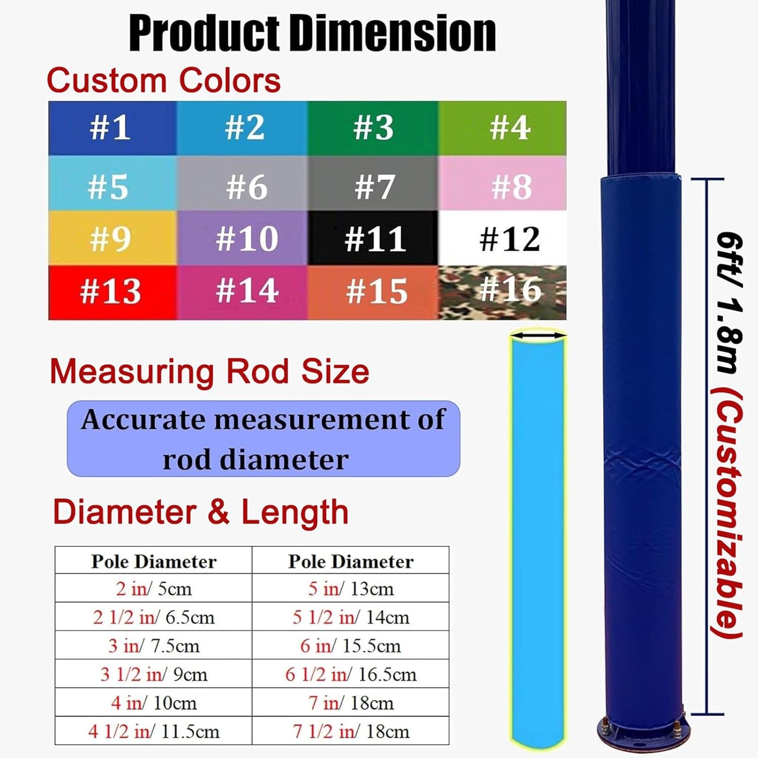 Garage Pillar Wrap Pole Protection Padding Round, Heavy Duty Basketball Hoop Pad & Column Pads for Courts/Parks, Customizable Post Padding Wrap Around(H 5ft,Inner Dia 8 Inch)