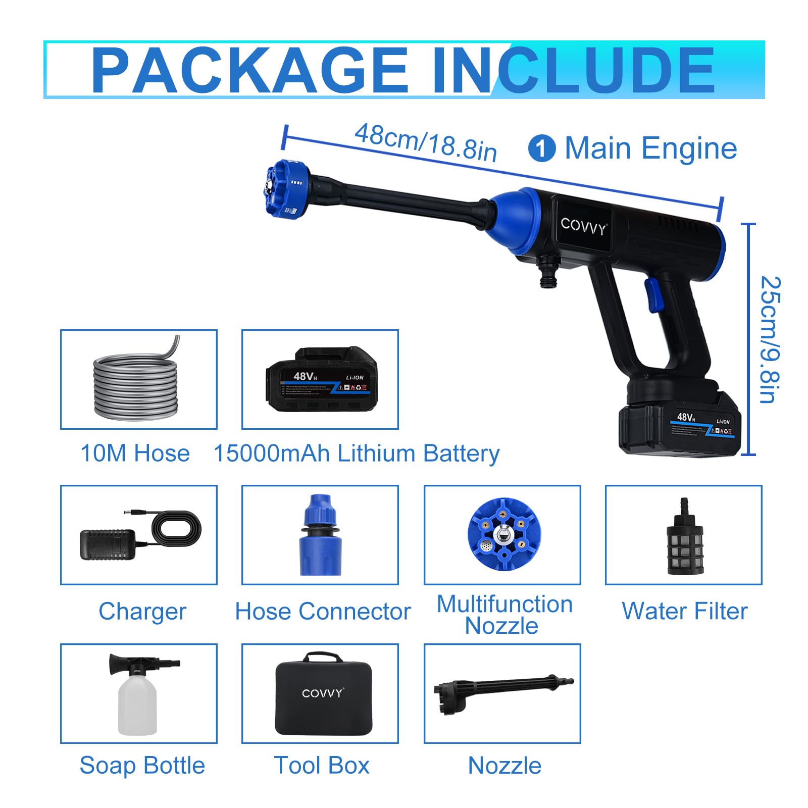 Idropulitrice A Batteria 900 PSI, Con 2 Batterie Da 3000mAh E Ugello 6 In 1 - Potente E Portatile Per Auto, Giardino, Terrazza!