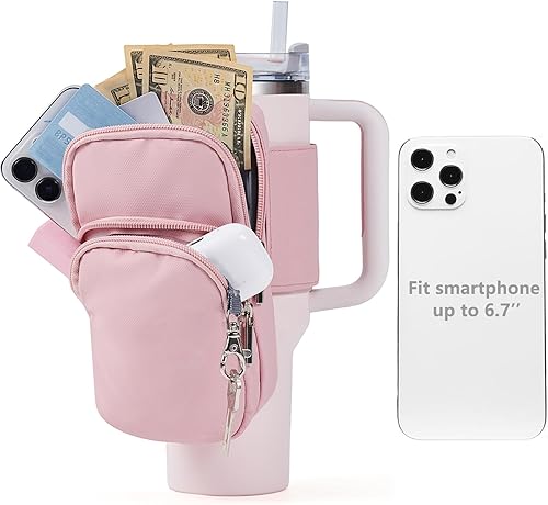 SUITMAT Water Bottle Pouch for Stanley Quencher Series Tumbler, Large Pouch Bag for Stanley Cup Accessories, Cup Backpack with Multiple Pockets for