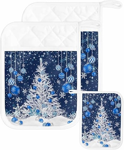 Miniatura 8 de Hello Winter - Juego de 2 soportes para ollas para cocina, antideslizantes y aislantes de calor, juego de agarraderas de tela de toalla con