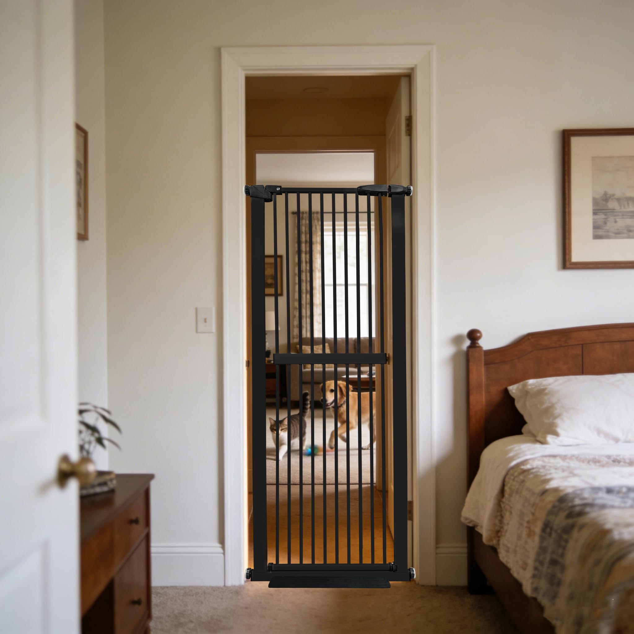 Photo 1 of Lumizone 61.02" Extra Tall Pet Gate for Cat Dog 26.38"-30.11" Wide Black