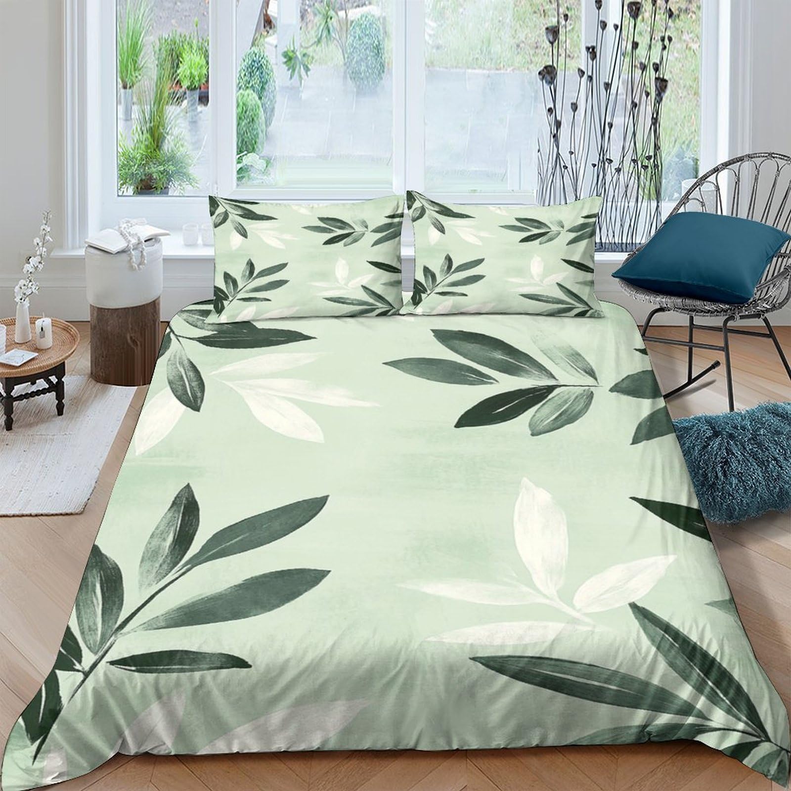 Ctjqhvkz Style-4 3D Printed Olive Leaf Fitted Sheet Microfiber Soft Green Botanical Bed Sheet For Bedroom Guest Room Decor Single（135X200cm）