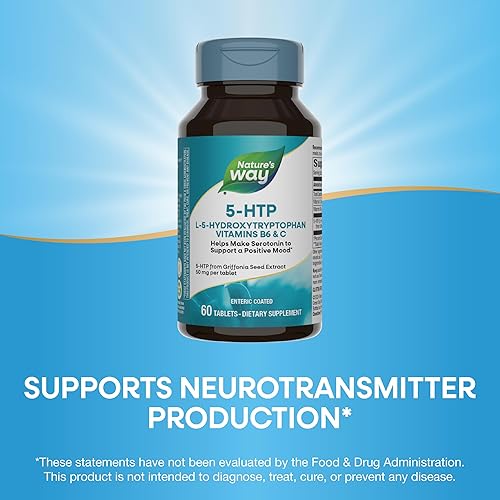 Miniatura 4 de Nature's Way 5-HTP, calma los nervios y apoya el apetito*, L-5-hidroxitriptófano, vitaminas B6 y C, extracto de frijol Griffonia 50 mg por tableta,