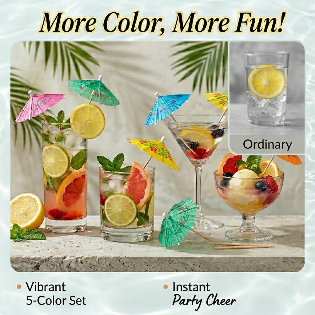 100 pcs Drink Umbrellas, Colorful Paper Cocktail Umbrellas for Drinks, Mini Umbrella Toothpicks for Luau Parasols Hawaiian Tiki Party Decorations