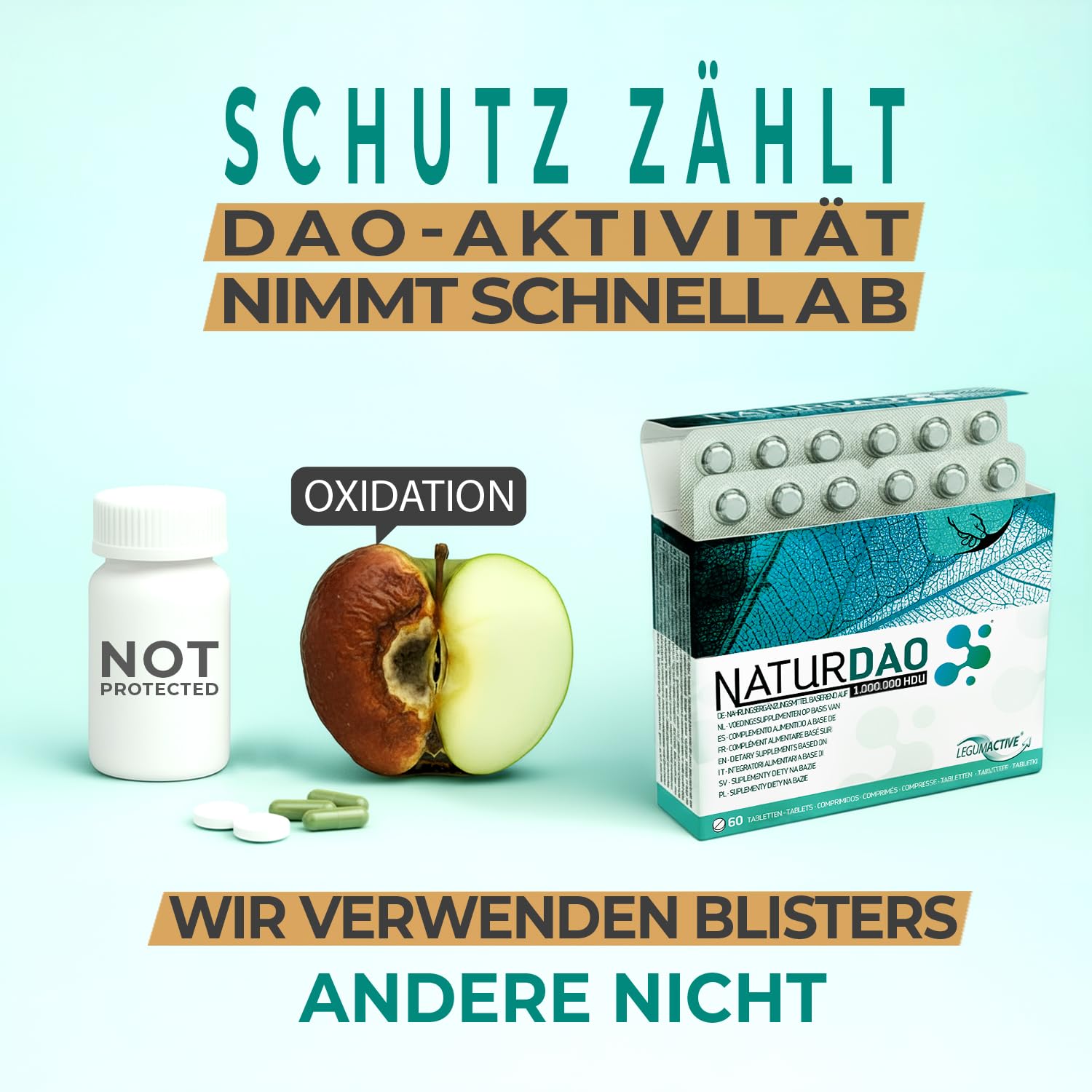 DAO Enzym - 3.000.000 HDU pro Tag - perfekte Dosierung mit 1.000.000 HDU pro Tablette (1 bis 3 Tabletten/Tag) - 100% veganes DAO - 60 DAO-Tabletten