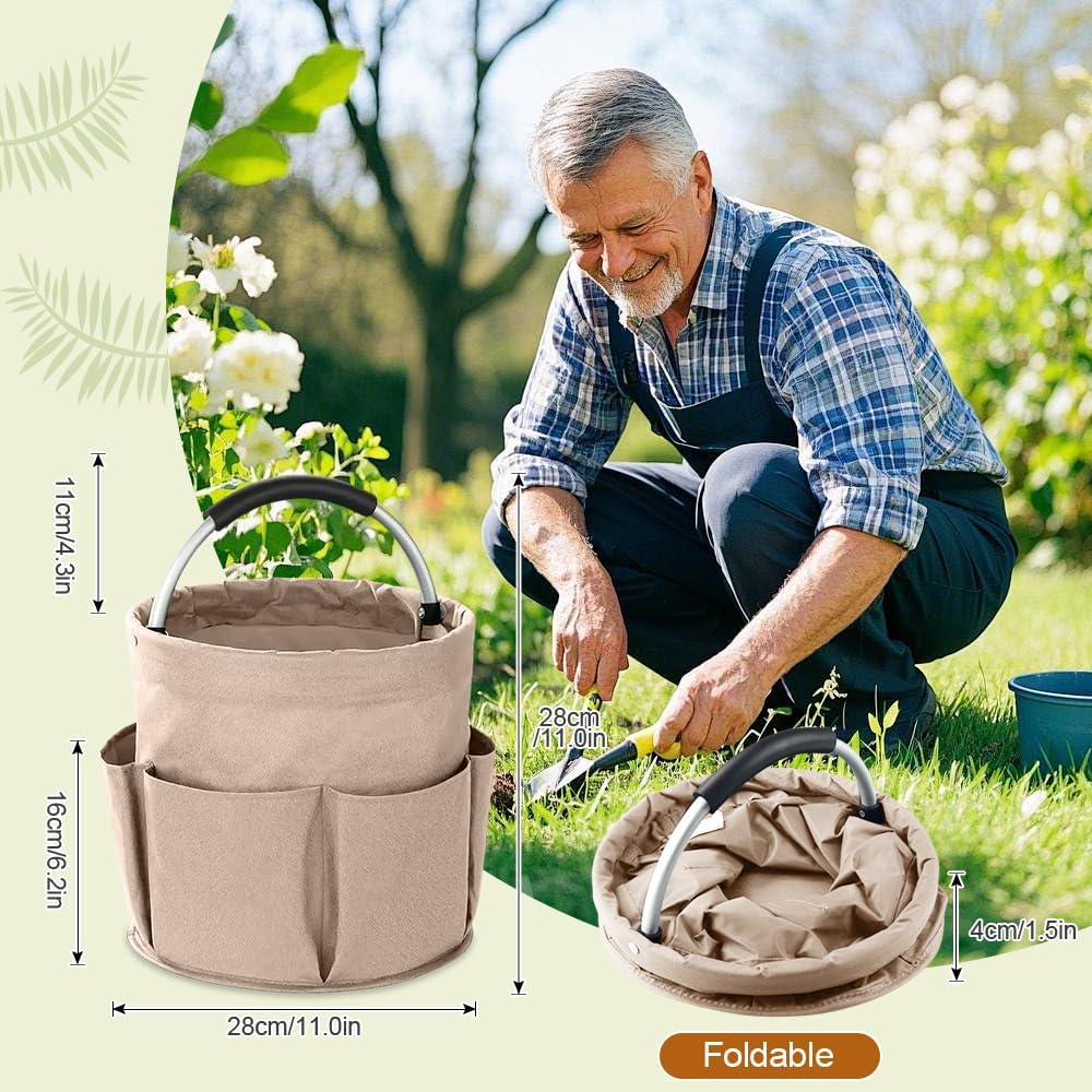 Cesta Organizador Productos Limpieza 17 L,Bolsa de Limpieza Plegable,Cleaning Caddy,Cesta Limpiezas Portátil con Asa Y Bolsillos,Cubo Porta Productos de Limpiezas,Bolsa Herramientas Redonda