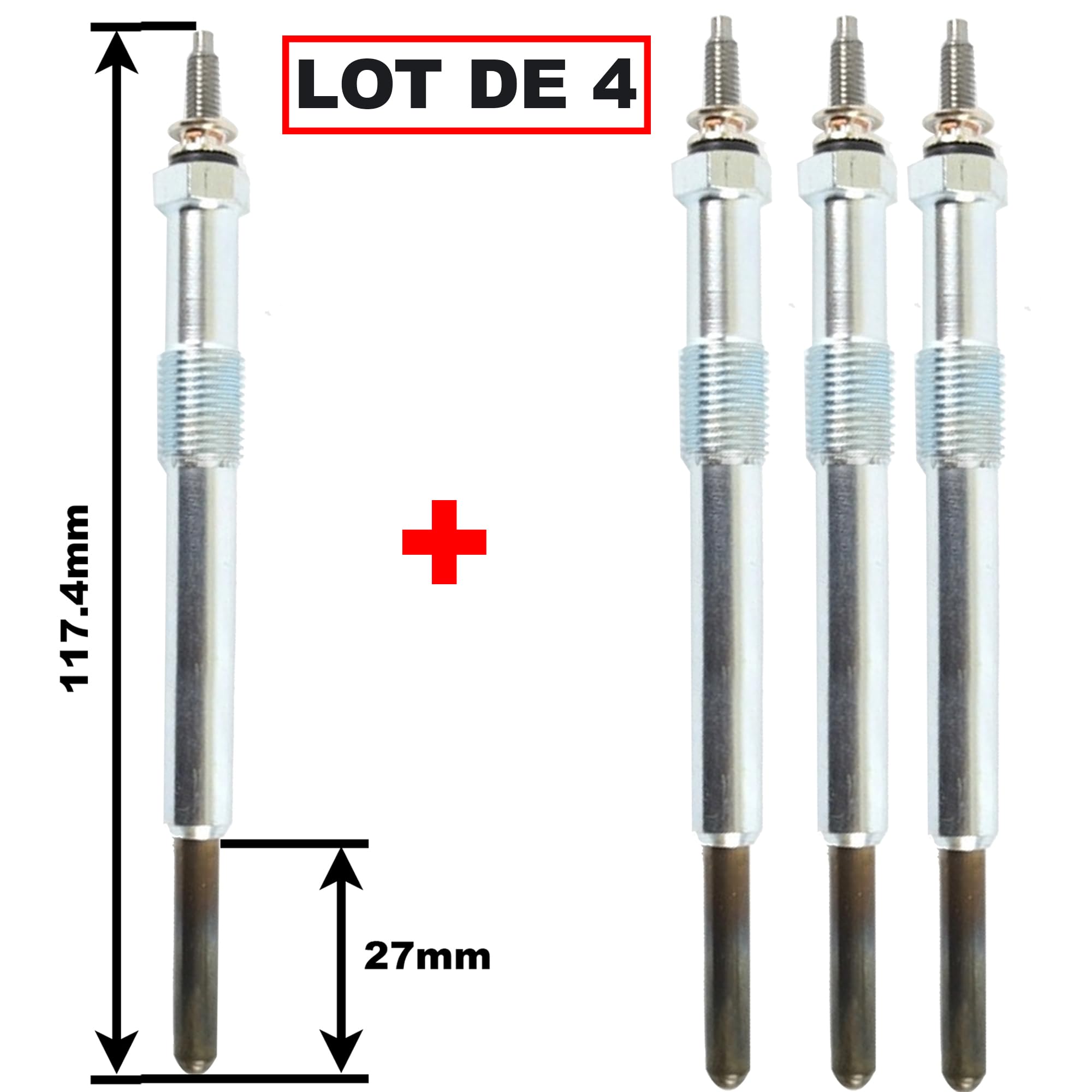 Partsline (Lot de 4) Bougie de Préchauffage compatible avec C4, C5, Jumper, Jumpy, Scudo, Ulysse, C-Max, Focus, Galaxy II, Kuga, 307, 308, 406, 407, 508, 607, 807, Expert 2.0 2.2 HDI JTD - 1610429180
