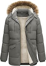 Mens Coat Long Parka Padded Fleece Zip Up Coats Outdoor Windproof Coats Hooded Double Layer Warm Winter Quilted Jacket