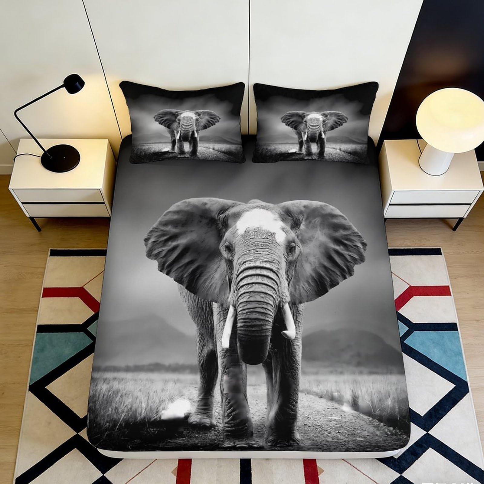 Pnayamiorkfel Style-6 3D Printed Elephant Safari Fitted Sheet Microfiber Soft Breathable African Landscape Bed Cover For Bedroom Decor 90X200x25cm