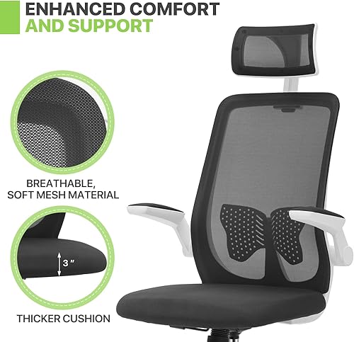 Miniatura 8 de Magshion Silla de oficina, función de inclinación, reposacabezas ajustable con brazos abatibles, soporte lumbar, silla de oficina, sillas de