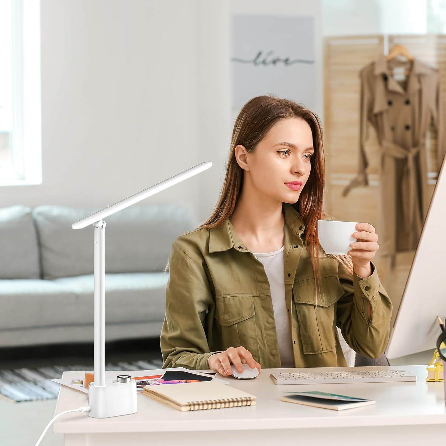 Honeywell Upgraded LED Desk Lamp - H01 Pro Sunturalux™ Foldable Desk Light with USB A+C Charging Port, 3 Color Modes Dimmable Table Lamp for Home Office Reading(White)