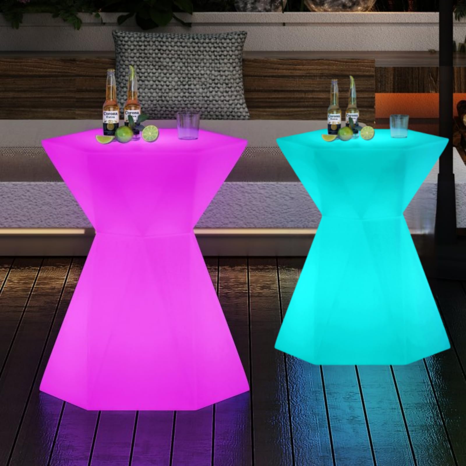 CECER 18" LED Cocktail Table，Rechargeable Light Up Furniture with Remote, 16 RGB Colors Changing Coffee Table，Waterproof Luminous Table for Party，