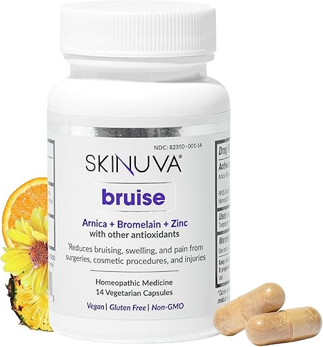 Skinuva® Moretón - Suplemento para moretones e hinchazón - Un remedio homeopático para moretones formulado con árnica, bromelina y zinc - 14