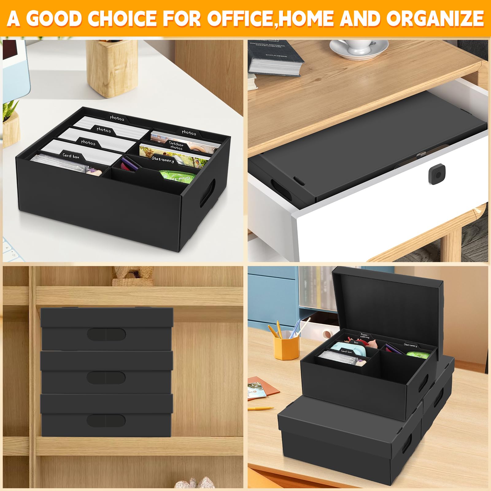 3 Stück Fotoaufbewahrungsbox, Fotobox Aufbewahrungsbox mit Deckel für 10x15 cm Fotos, Aufbewahrungsboxen schwarz Fotoalben Foto-Organizer aus Pappe für Handwerk Aufkleber Foto