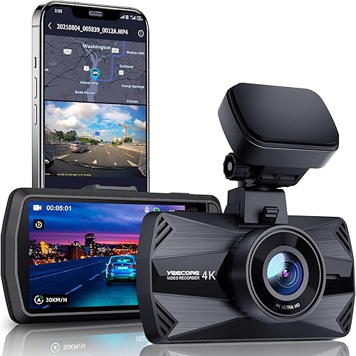 Cámara de salpicadero YEECORE D21, cámara de salpicadero real 4K frontal con WiFi 5G y GPS, cámara de coche LCD de 3" con súper visión nocturna,