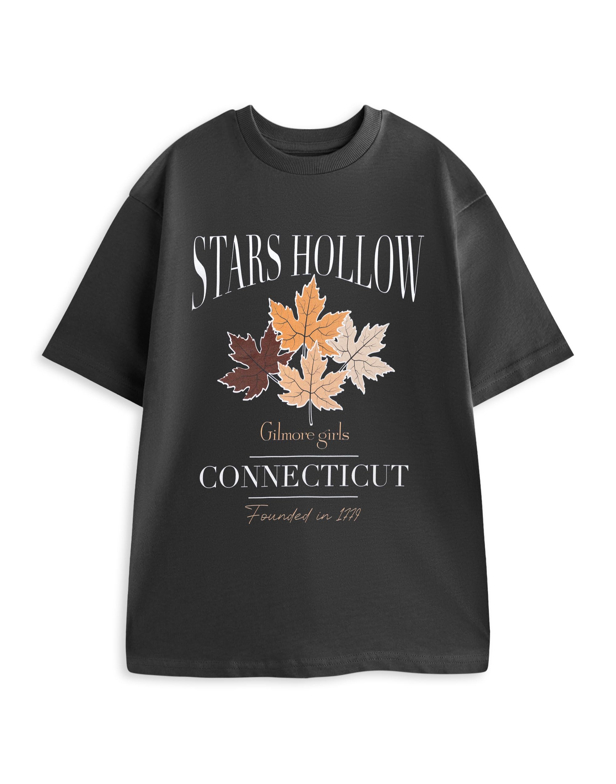 Gilmore Girls Stars Hollow Black Graphic Tee | Women's Short Sleeve Crew Neck T-Shirt | Connecticut Cartoon Print Top | TV Series Merchandise Merch - Medium