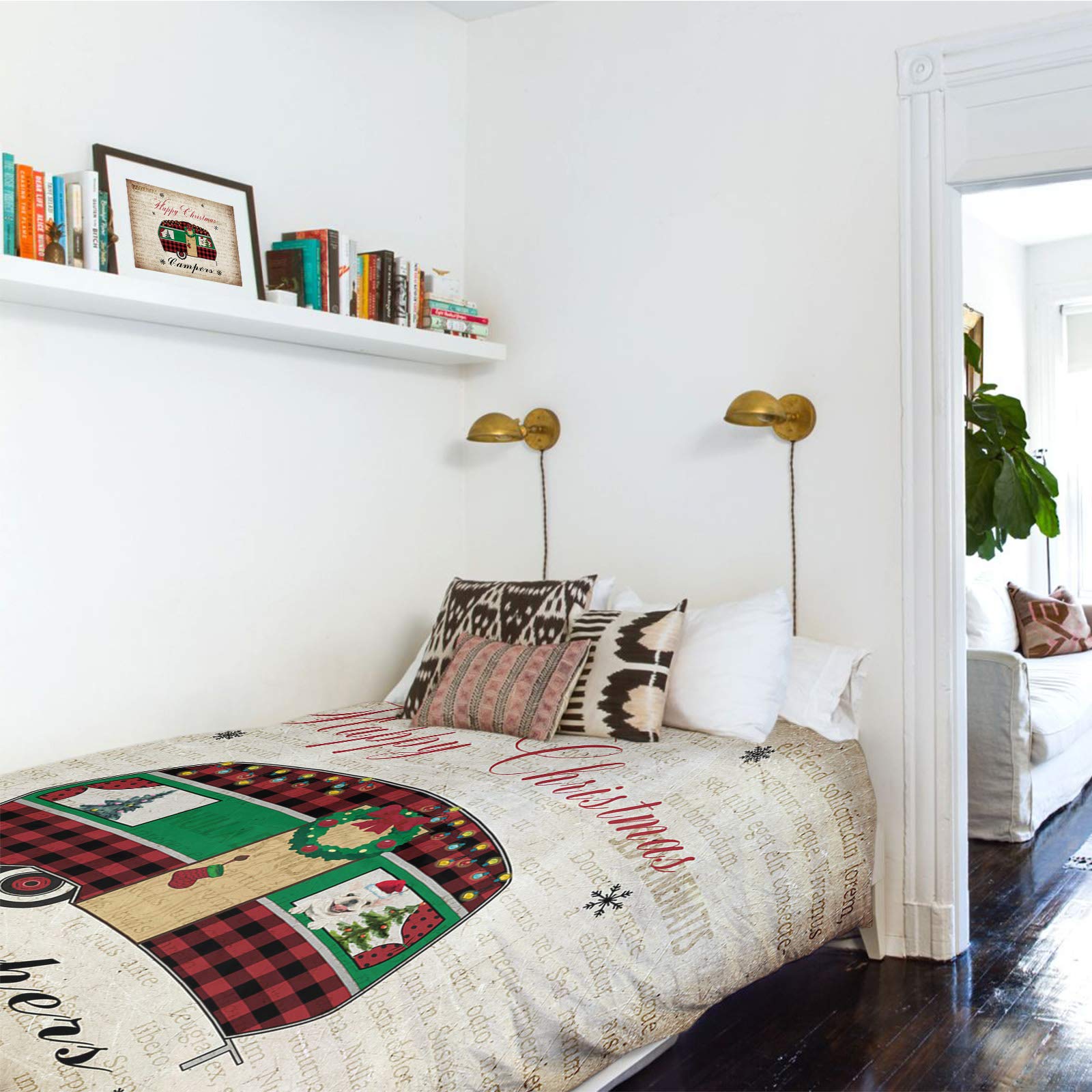 Amazon Com Tapestry Wall Hanging Ultra Soft Polyester Tapestries A Camper Van Carrying Cute Puppy And Christmas Trees On Old Vintage Newspapers Rectangular Wall Tapestry For Bedroom Living Room 86x104inch Hogar Y Cocina