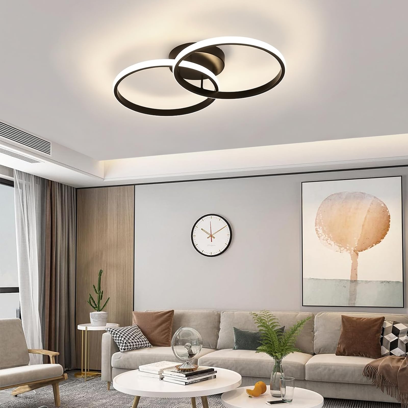 Toolight Plafoniera LED Soffitto, 42W 4725LM Lampadario LED Moderni Rotondo Acrilica, Plafoniera per Cucina Soggiorno Camera da Letto, Luce Bianco Naturale 4500K, Nero, 54CM