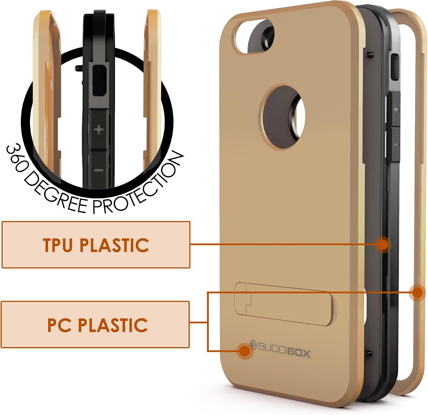 iPhone 6s Case, BUDDIBOX [Shield] Slim Dual Layer Protective Case with Kickstand for Apple iPhone 6 and 6s, (Gold)