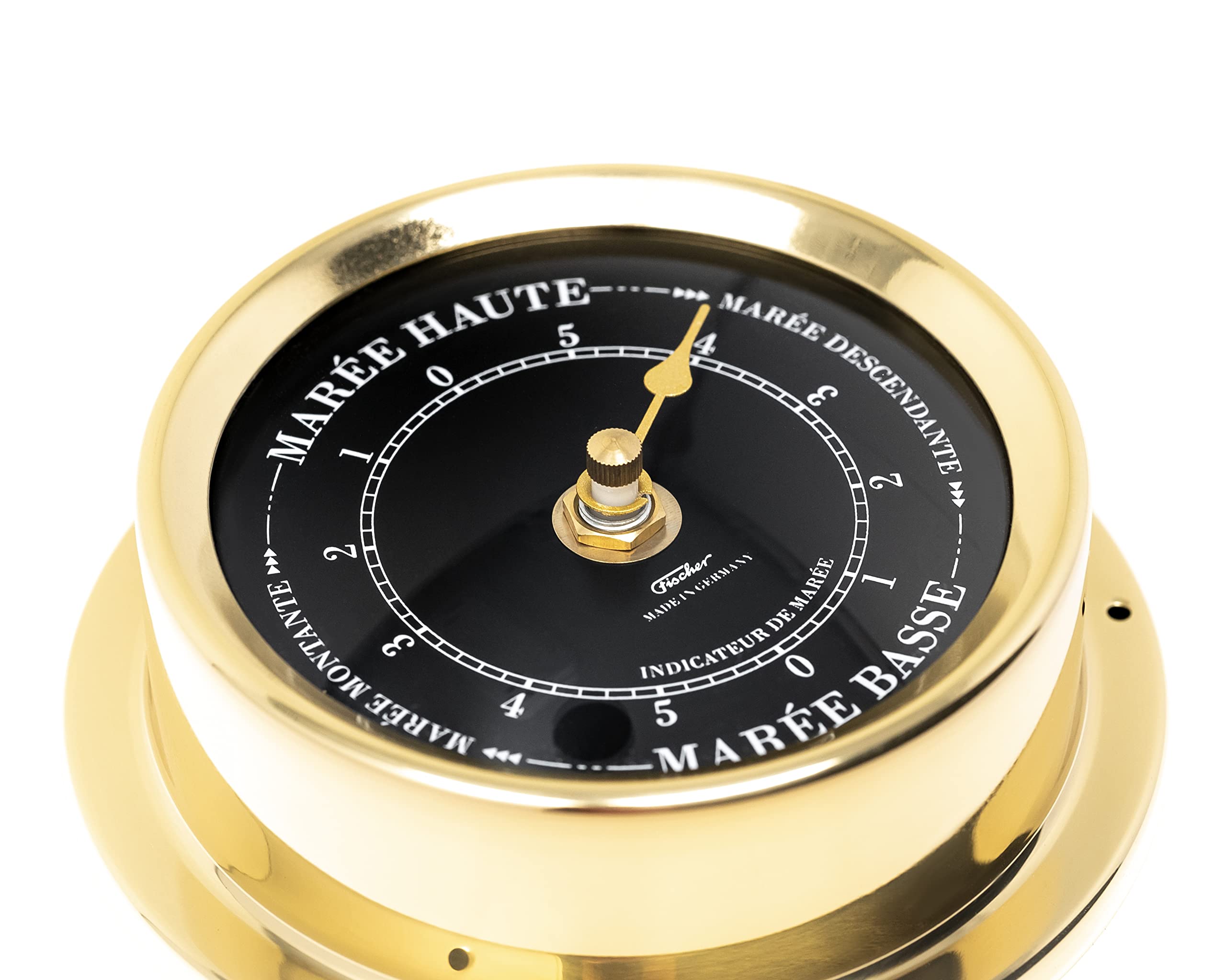 Fischer 1508TD-45.6 - Reloj marítimo de marea de 125 mm, esfera negra, caja de latón, fabricado en Alemania
