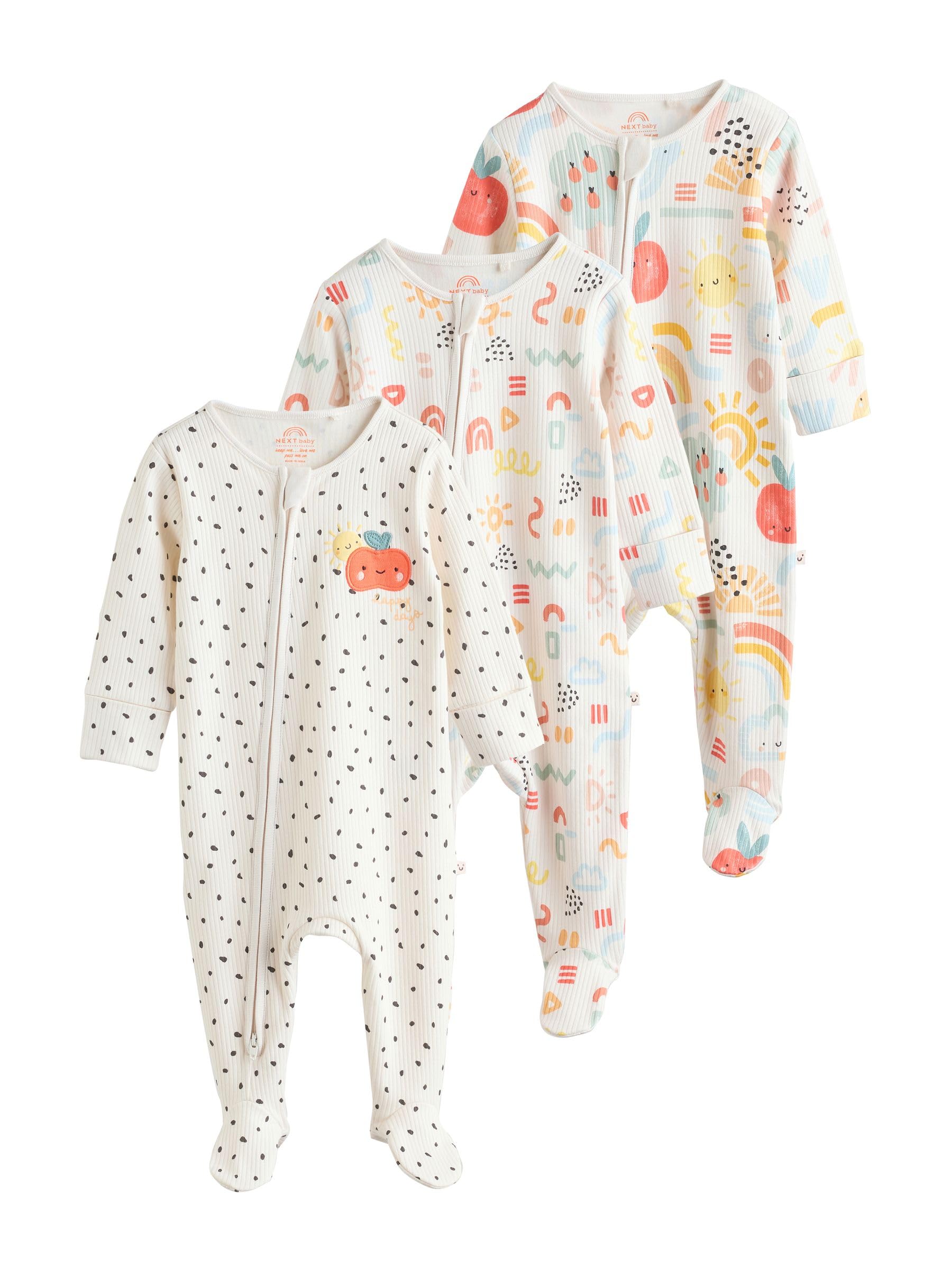 NEXT Baby Baby-Schlafanzüge mit Zwei-Wege-Reißverschluss, 3er-Pack