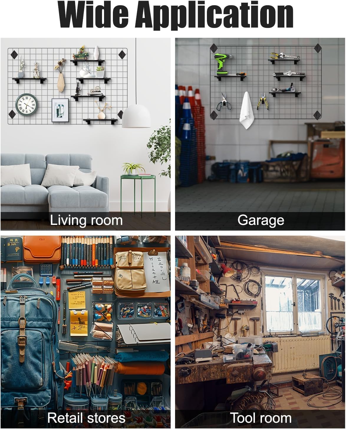 6 Pack GridWall Shelves with Metal Brackets, 16"x 6" Wooden Grid Wall Shelf Heavy Duty Organizer Accessories for Garage Home Visualizer Workbench and Bitchenette