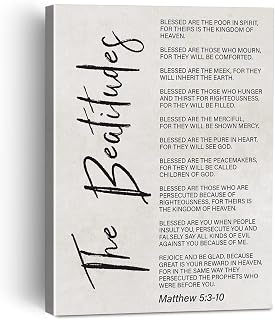 the Beatitudes Bible Verse Canvas Painting Framed Wall Art Decor for Home Living Room Bedroom, Matthew 5:3-10 Quote Canvas Poster Scripture Print Gifts