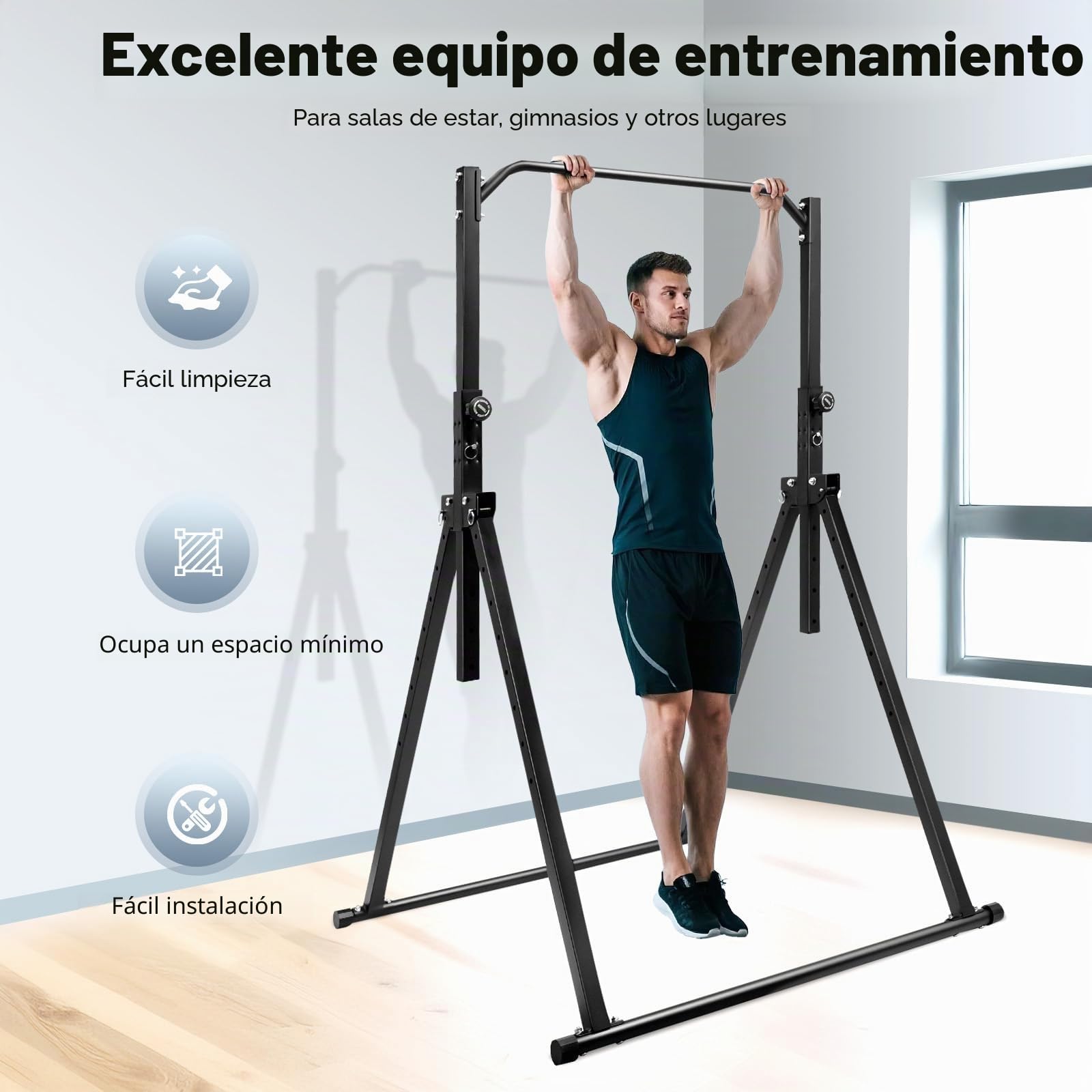 Barra de dominadas plegable independiente, para casa, gimnasia, gimnasia, para el hogar, gimnasios, centros deportivos, altura regulable 175-230 cm, capacidad de carga de hasta 200 kg