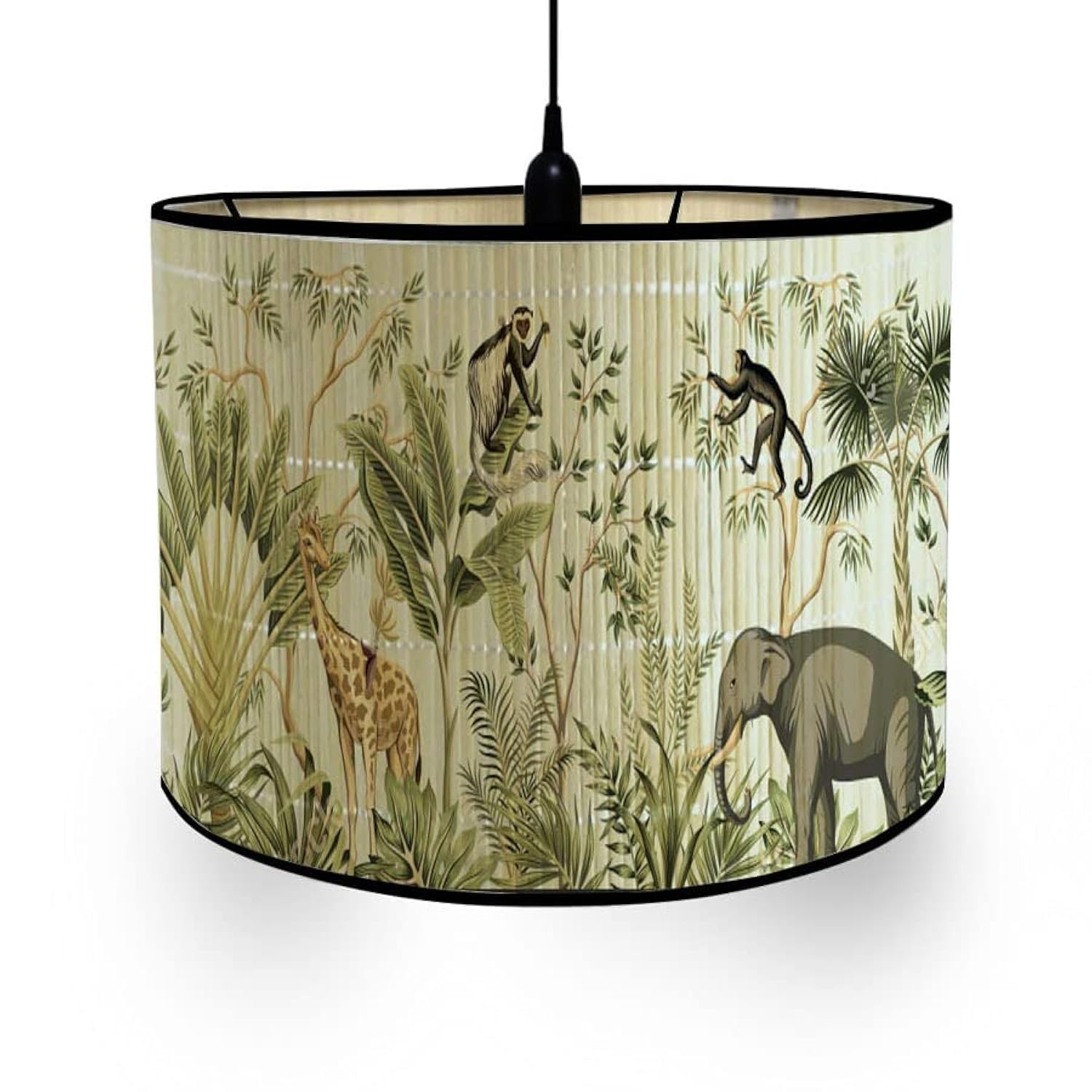 Bamboo Lamp Shade Green Plants Pattern Chandelier Lamp Lampshade Japanese Style Light Cover Lamp Shades for Floor Light and Table Lamp (B)
