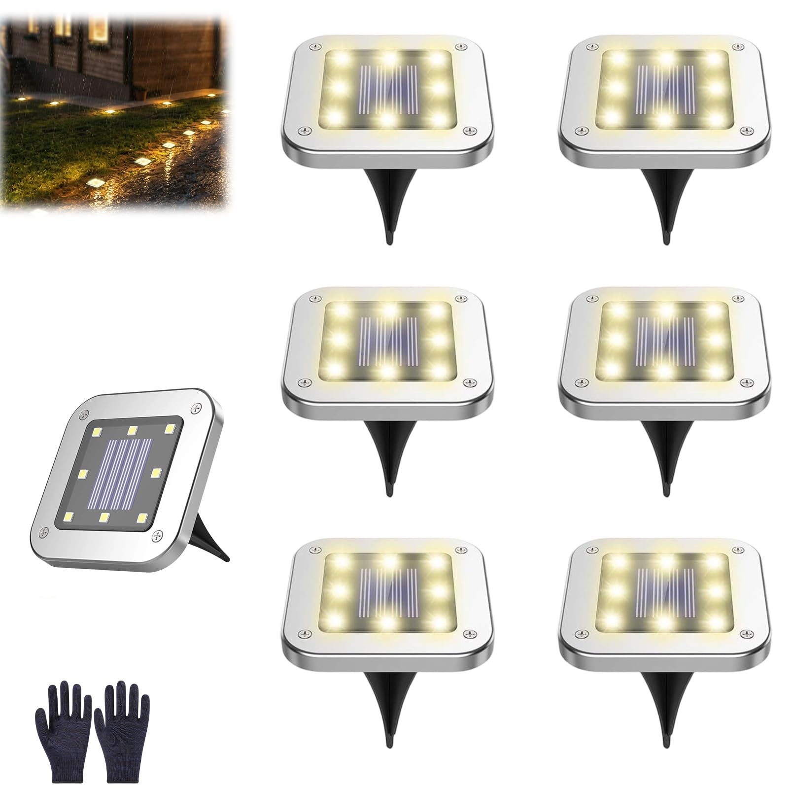 Super-Stylish Outdoor Solar-Powered Lights, Star Bright Swivel Light, 8 High-Brightness LEDs, Waterproof, Suitable for Outdoor Patios, Gardens, and Path Decoration (6PCS)