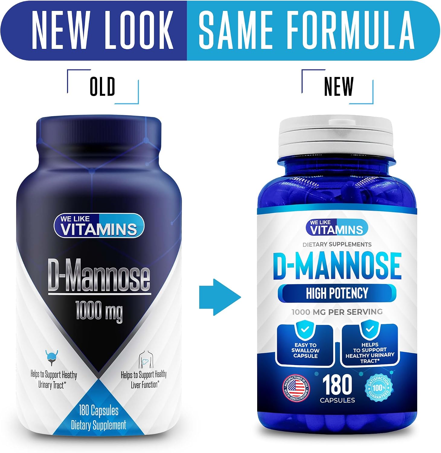 We Like Vitamins D-Mannose Capsules 1000mg per Serving - 180 Easy to Swallow Veggie Capsules - Cranberry D Mannose Supplement Helps Support Bladder and Urinary Tract Health