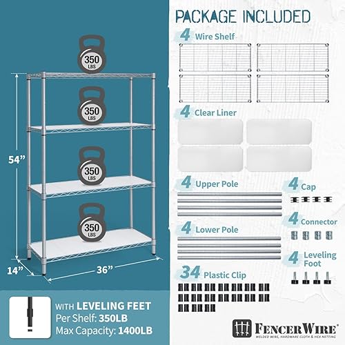 Miniatura 3 de Fencer Wire NSF - Estantería de alambre de altura ajustable con forro, estantería de almacenamiento para sótano, estantes de almacenamiento de acero