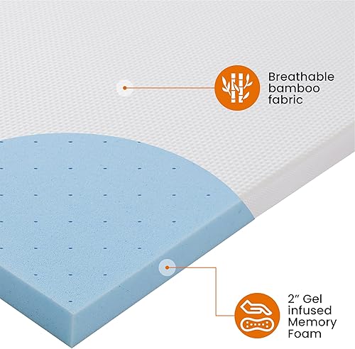 Miniatura 2 de Cheer Collection Cubrecolchón de tamaño individual, cubrecolchón de espuma viscoelástica con infusión de gel de 2 pulgadas con funda de bambú