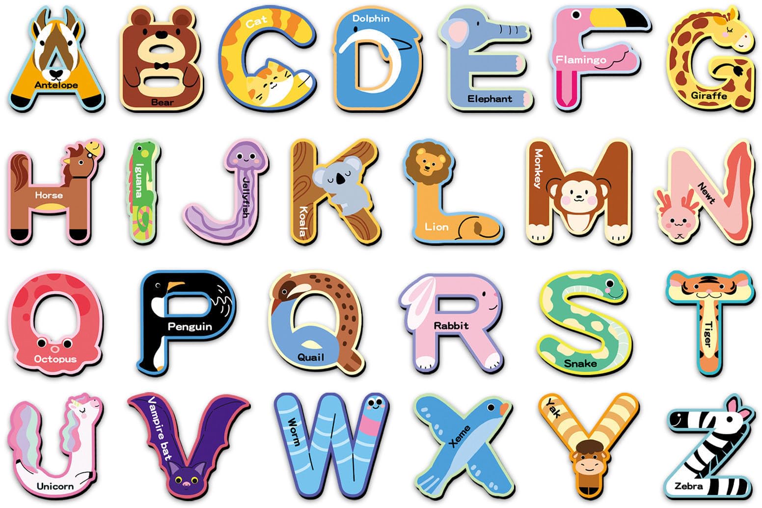52Pcs Animal Alphabet Magnets Fridge Decor Educational Magnetic Decals For Kitchen Whiteboards Lockers Cabinets And Metal Surfaces Learning Fans And Home Styling Fans