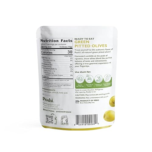 Vista 19 de Poshi Olives + Veggies Variedad de aceitunas enteras sin hueso de 4 sabores Poshi 4 sabores Vegano, Kosher, sin gluten + Snacks saludables