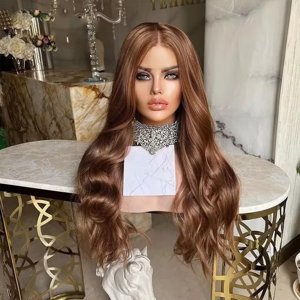 Ombre Colored Brown Blonde Body Wave 13X4 Invisible HD Transparent Lace Frontal Glueless Wig Human Hair Preplucked With Baby Hair Natural Hairline Bleached Knotes