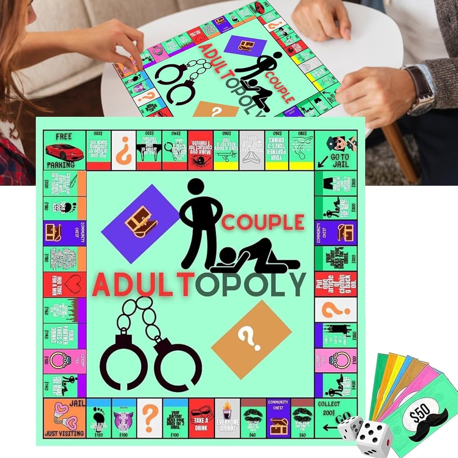 Adultopoly Board Game, Board Games for Adults,Opoly Board Game Night Opoly Adult opoly Game Improve Relationships (2pcs)